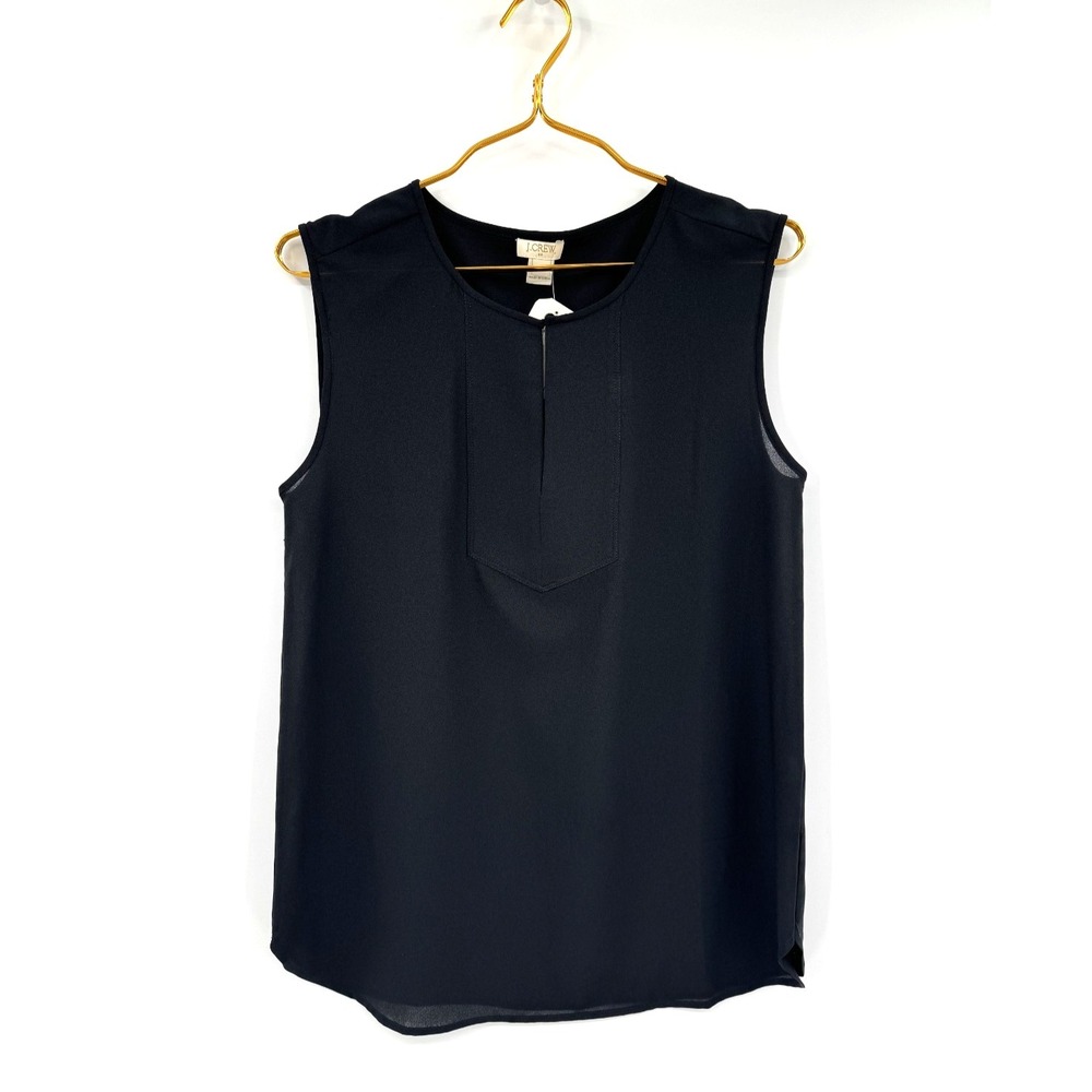 J.Crew Sleeveless Black Blouse Size 2 Drapey Crepe Shell Top‎ Career Minimalist